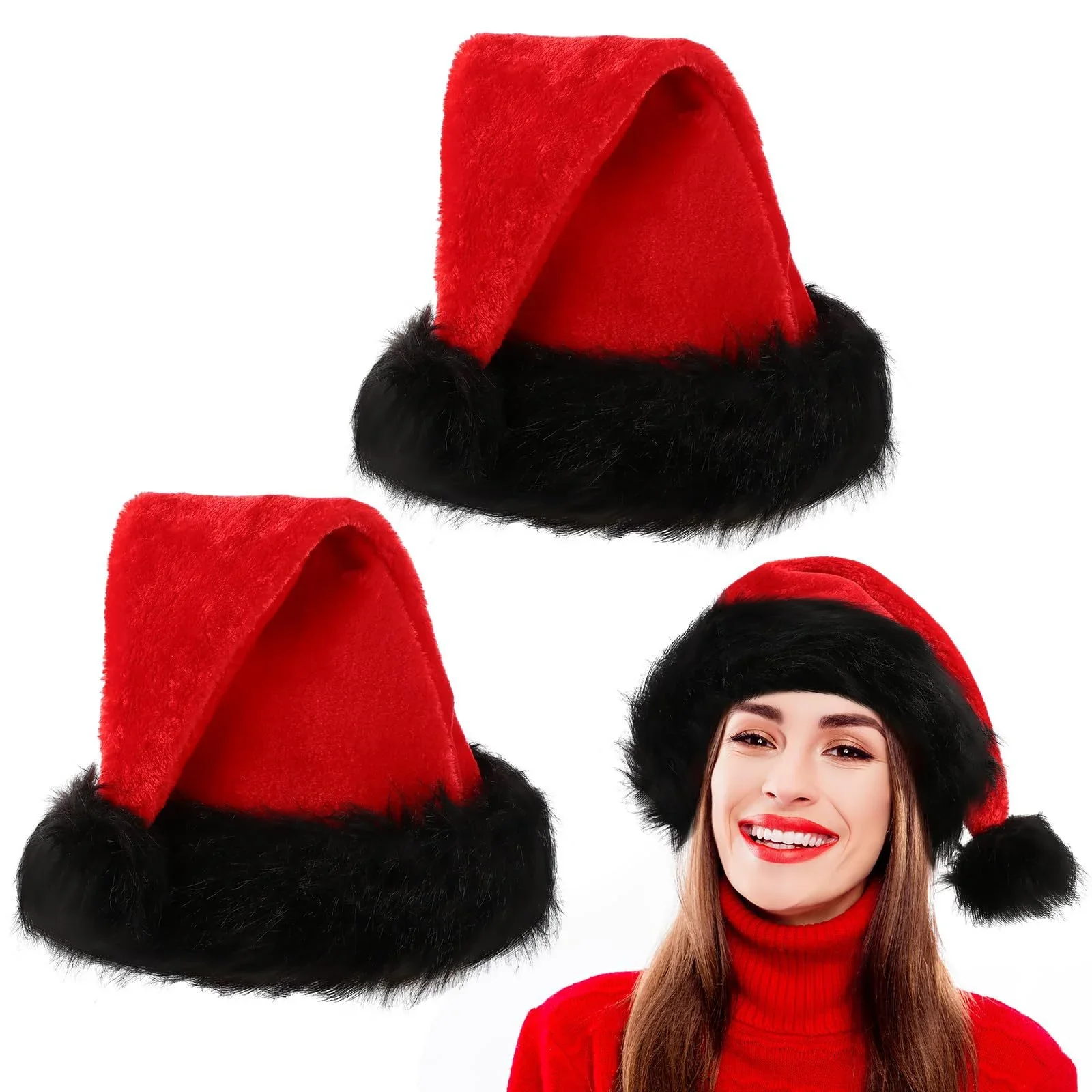 

Red Christmas Adult Black Edge Plush Hat Festive Atmosphere Dress Up Props Accessories Comfortable