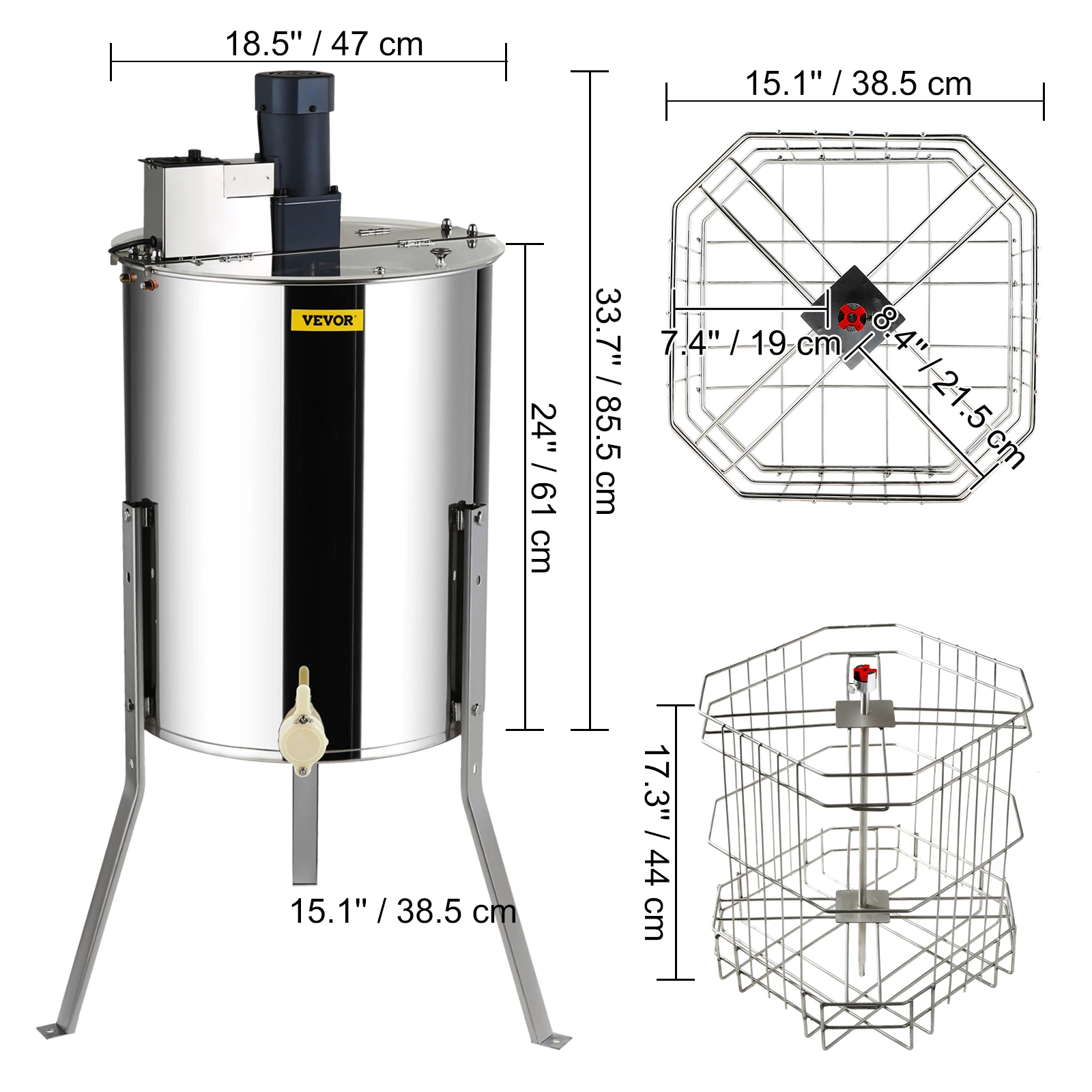 Vevor Honing Extractor 2 3 4 Frame Handleiding Elektrische Roestvrijstalen Honingraatspinner Crank Honing Centrifuge Bijenteelt Apparatuur