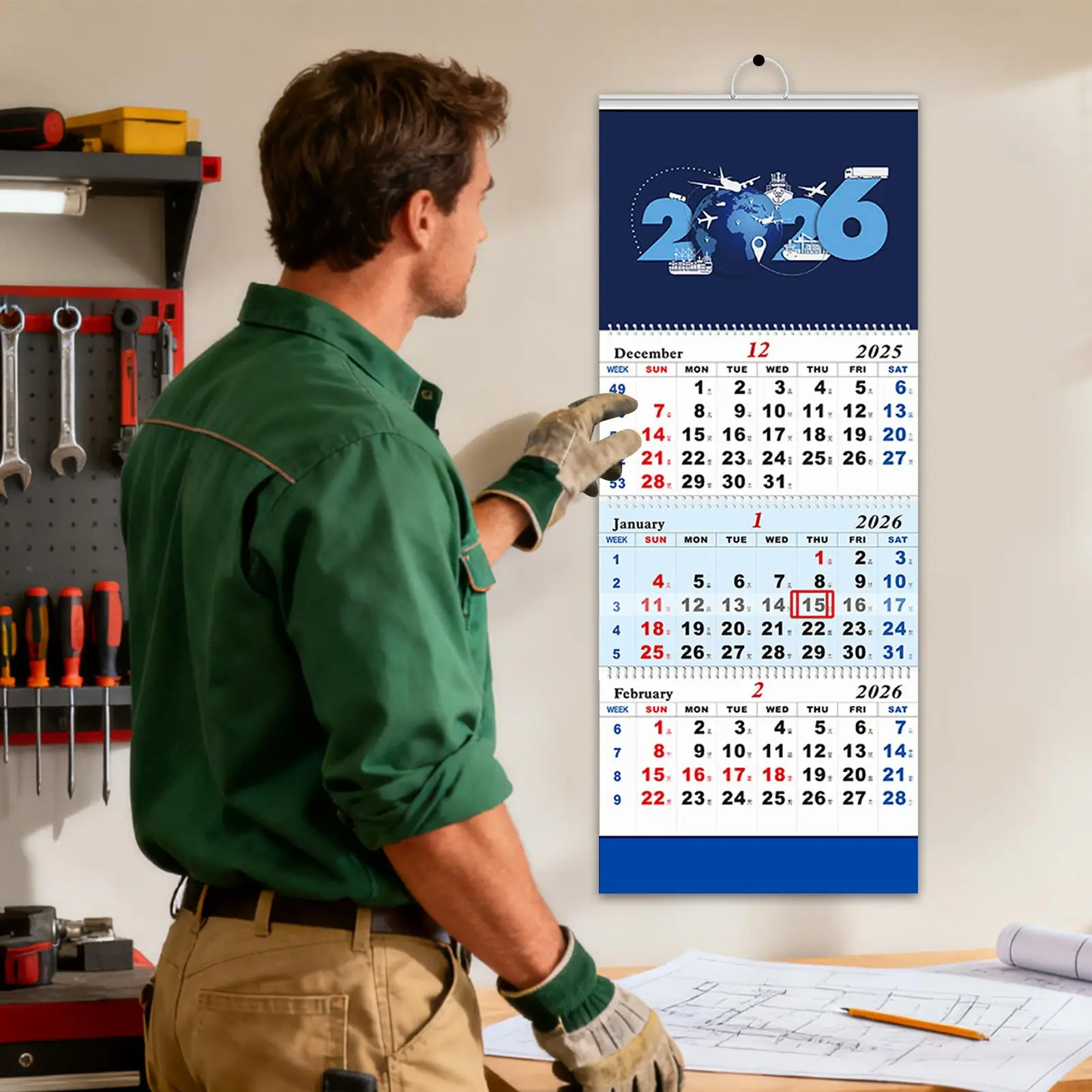 Wall Calendar 2026-2027 3 Months Schedule Planner Vertical Hangable Calendar for Friends Family Living Room Study Apartment view 5
