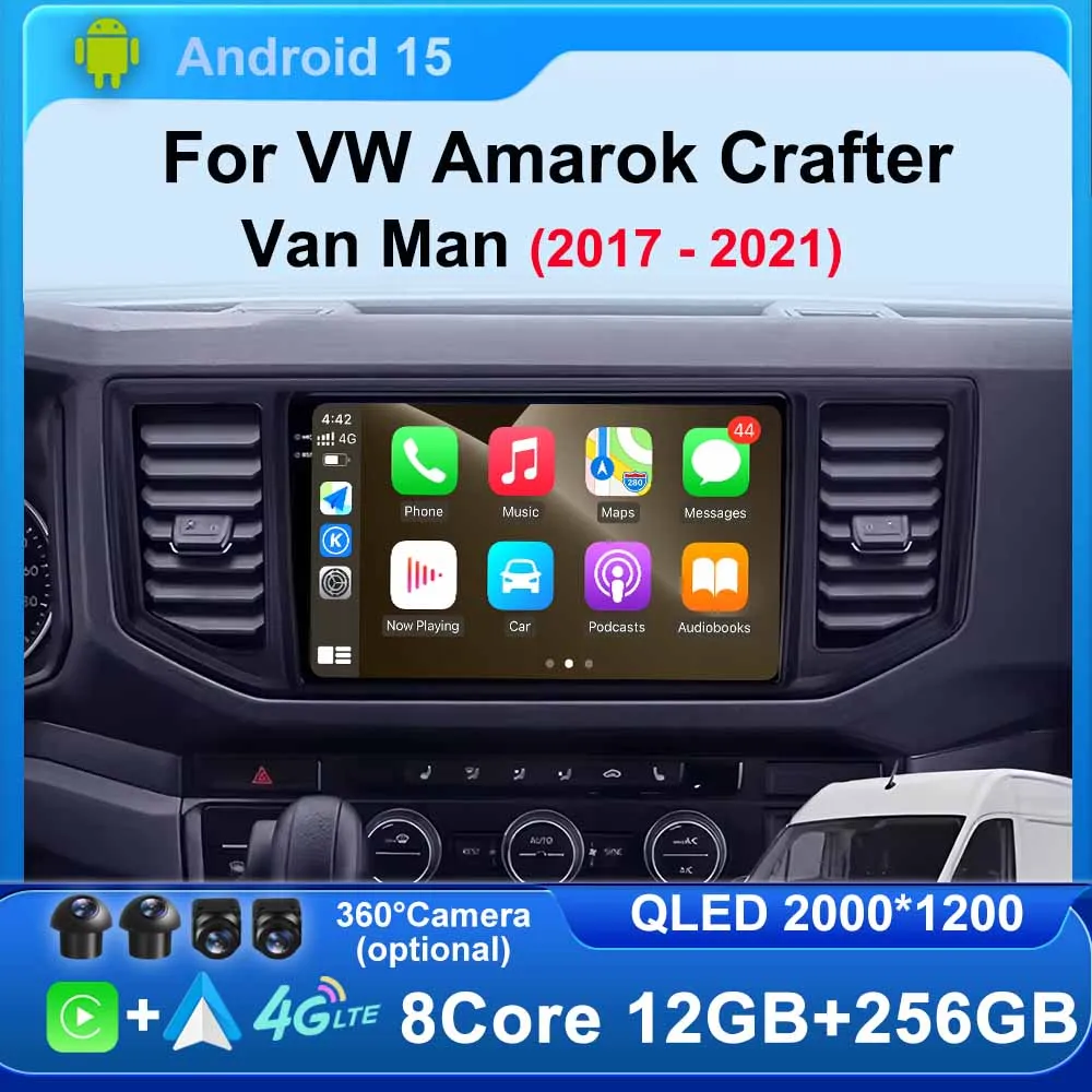 For Volkswagen Amarok Crafter VanMan 2017 - 2021 Android 15 2K Wireless CarPlay Auto Radio Car Multimedia Video Player 4G Stereo