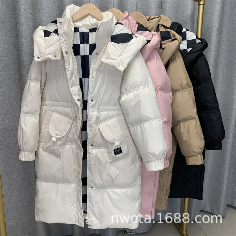 Chaqueta de plumón con cinturilla para invierno, de longitud media abrigo grueso, cálido, de ganso blanco