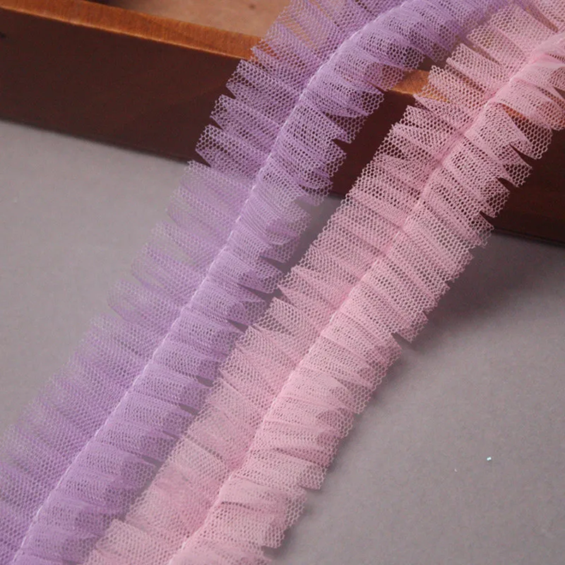 40Yards Lace Edge Trim 4cm Ruffle Pleated Purple Pink Rose Red Laces Fabric Wedding Ribbon Sewing