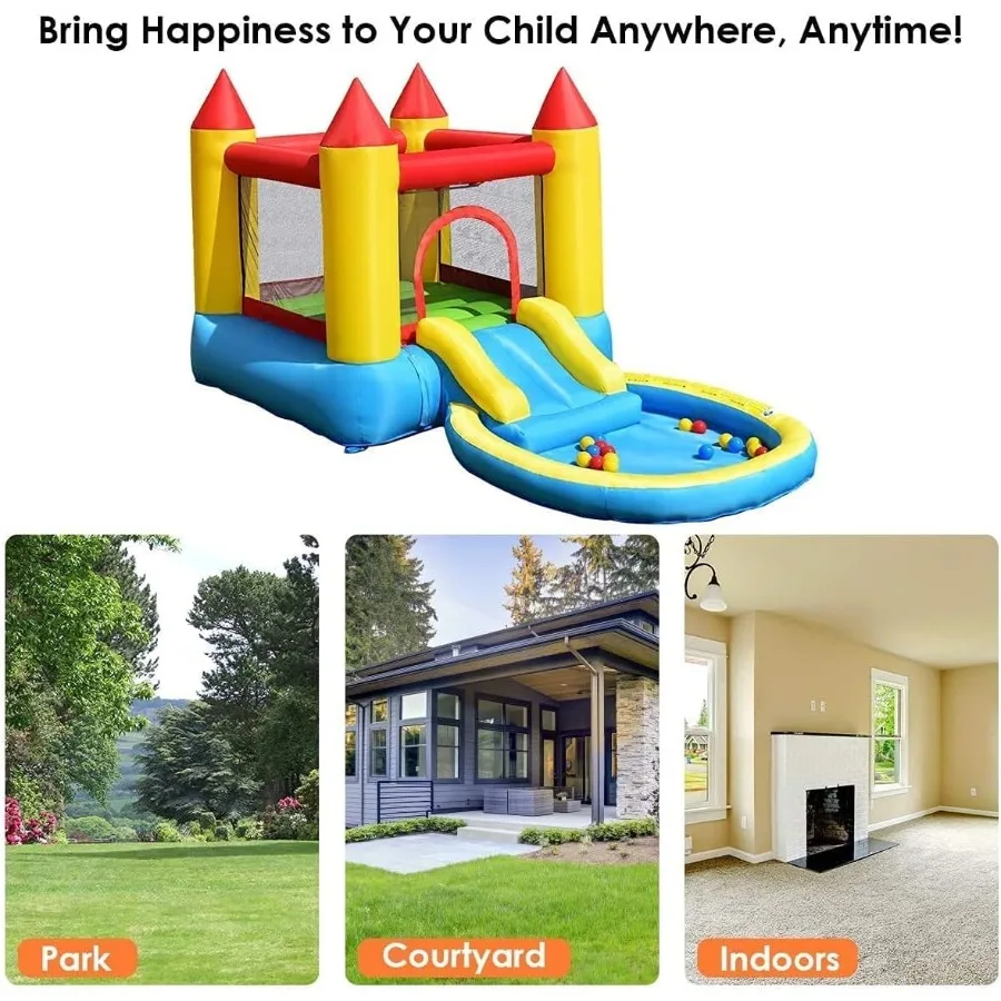 Tobogán acuático inflable 4 en 1, casa de rebote con tobogán, piscina contra salpicaduras, área de rebote grande, malla de poliéster, obstáculo interior y exterior Co