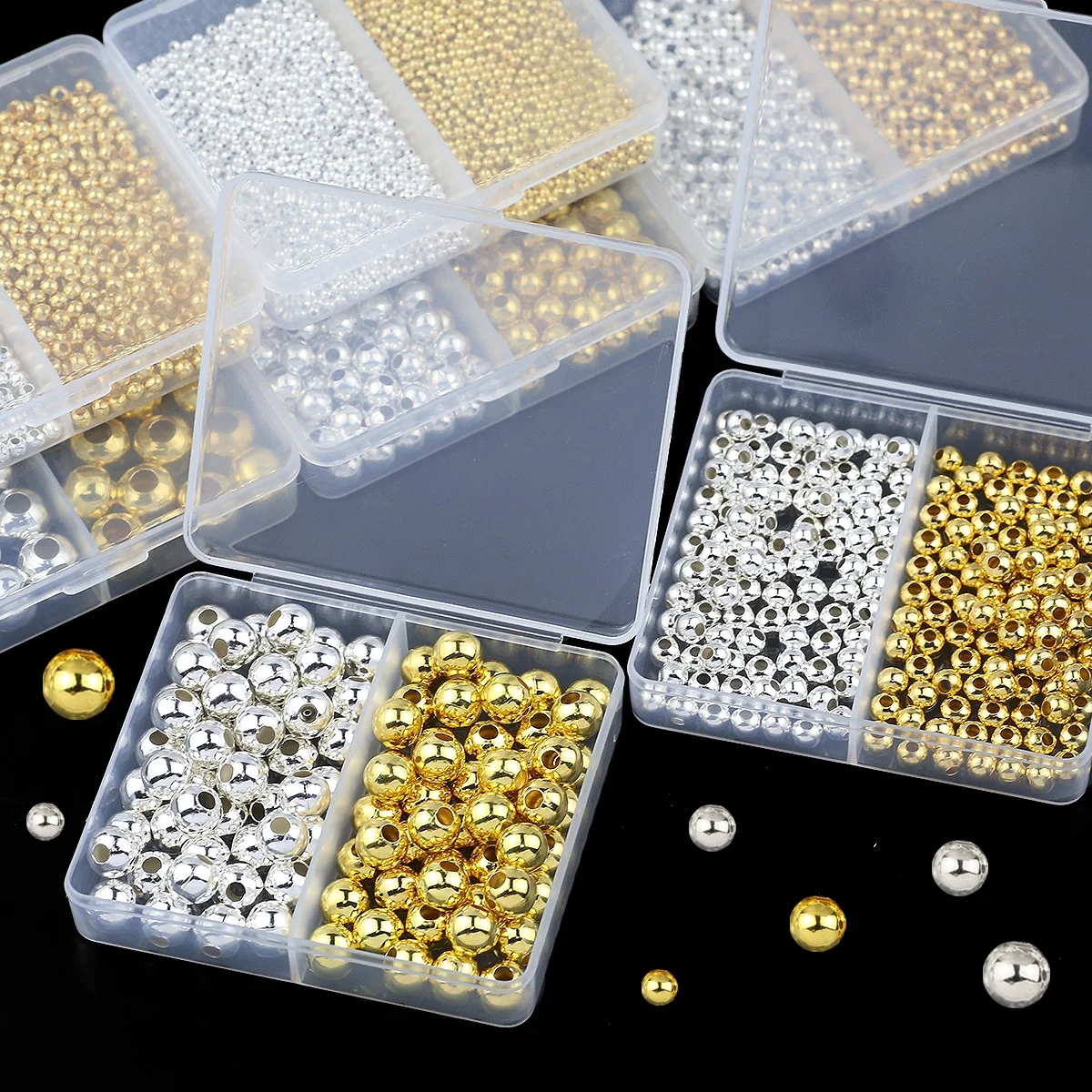 40-2000pcs Golden Silvery Iron Beaded Box Metal Round Spacer Loose Beads For Jewelry Making Bracelet Neckalce DIY 2 3 4 6 8 10mm