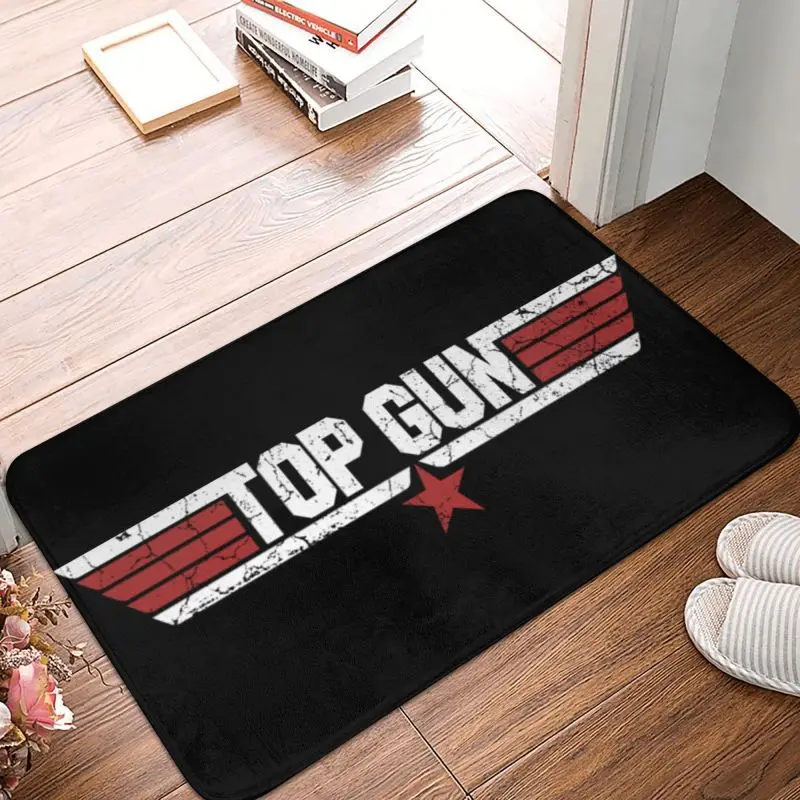 Vintage Top Gun Logo Front Door Mat Anti-Slip Indoor Absorbent Film Maverick Doormat Floor Bathroom Entrance Rug Carpet