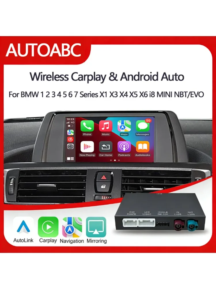 Kabelloses CarPlay Android Auto für BMW NBT EVO 1 2 3 4 5 6 7 Serie X3 X4 X5 X6 F56 F15 F25 F26 F48 F10 F22 F20 F30 F32 Bluetooth