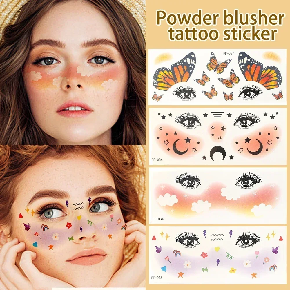 Descartável Blush Face Tattoo Stick, Sem irritação, Blush bonito, Amor, doces adesivos decorativos, ambientalmente, tatuagens impermeáveis