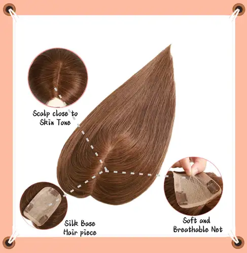 Imagen 2 del producto Adornos de cabello humano para adelgazar el cabello, Base de seda, aspecto Natural, postizo para mujeres, adorno de cabello humano virgen