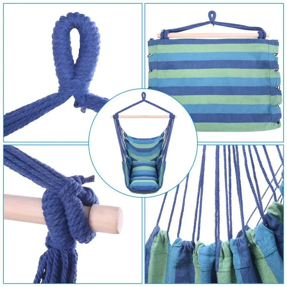 Blue Stripe Hammock Hanging Rope Chair Porch Swing Seat Patio Camping Hang