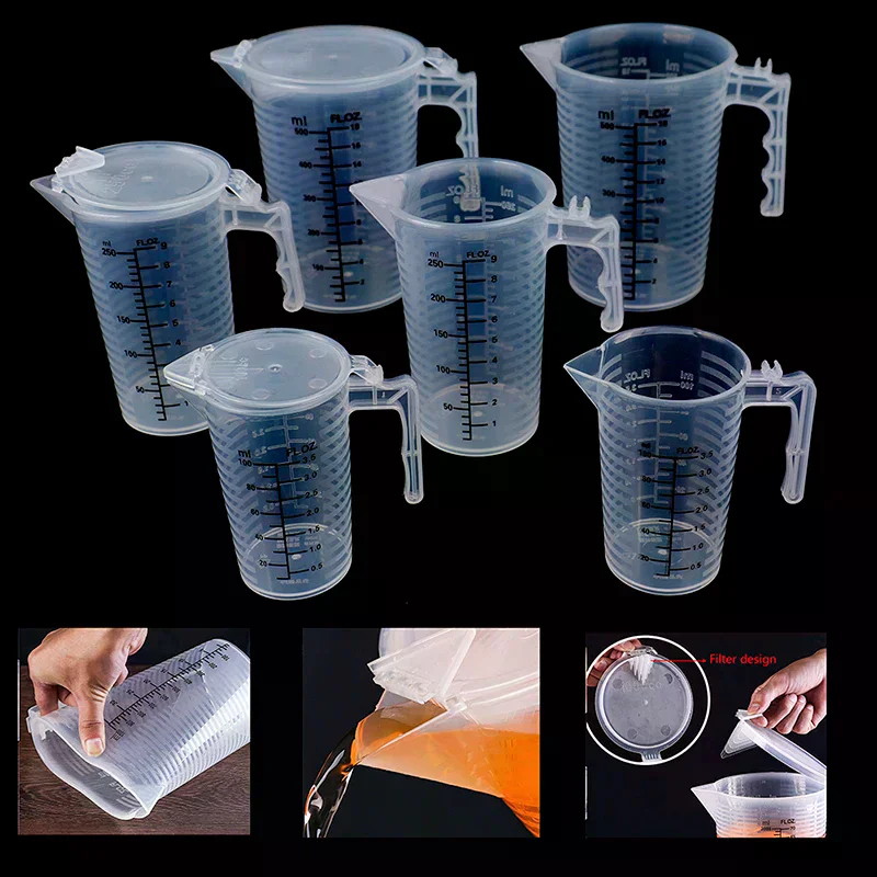 100/250/500ML  Measuring Cups Jug Clear Baking Kitchen Flour Water with cover