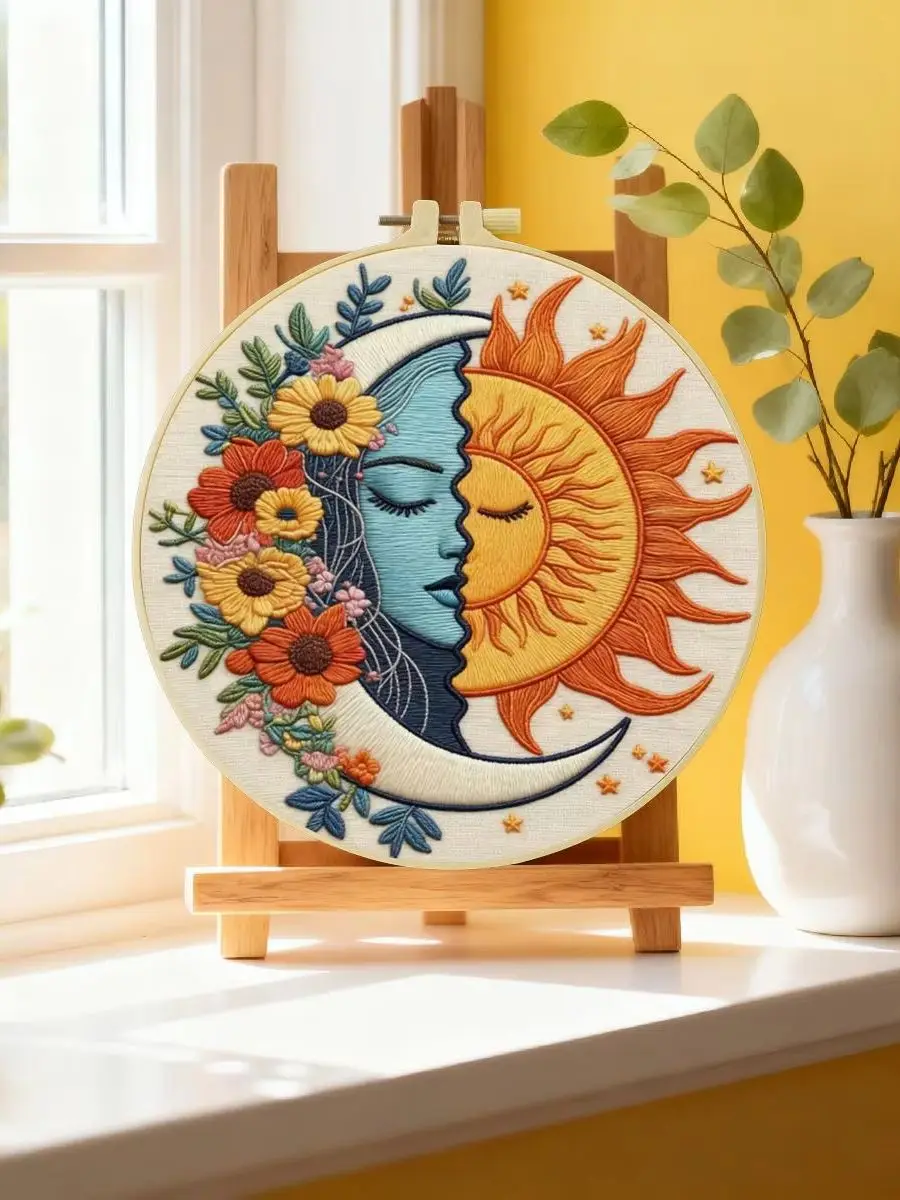1 Stück 20X20CM/15X15CM 7,87/6,3 Zoll Das Sonne-und-Mond-Stickerei-Starter-Kit DIY-Kit DIY-Stickerei-Set Handarbeiten – Detail 6