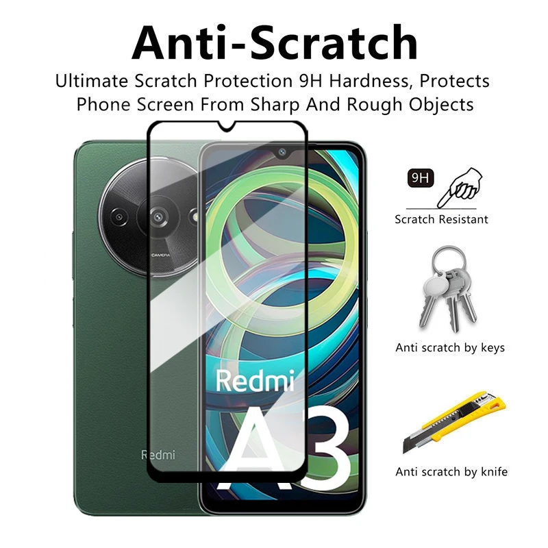 Für Redmi A3 Glas Für Redmi A1 A2 Plus A1 A2 A3 Gehärtetem Glas 2,5 D Volle Abdeckung Kleber HD Screen Protector für Redmi A3 Objektiv Film