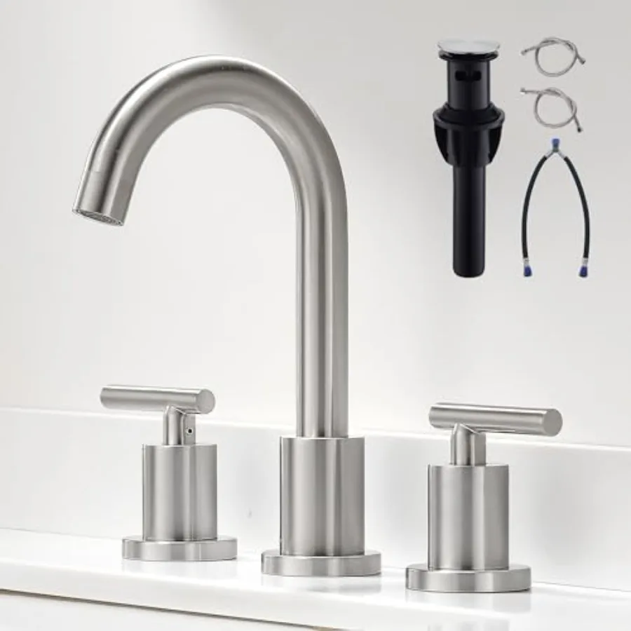 

Waterfall Bathroom Faucets for Sink 3 Hole Bathroom Faucet with Pop-up Drain, 8 Inch Widespread Bathroom Sink Faucet 2-Handles