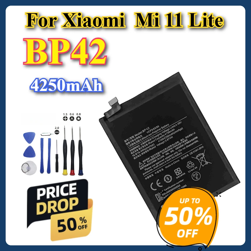 

BP42 4250 мАч абсолютно новый аккумулятор для мобильного телефона для Xiaomi Mi 11 Lite, высококачественные сменные аккумуляторы для телефона + инструменты