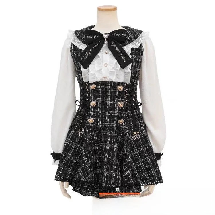 

Japanese Sle High Waist ort Pants Set with Lace Trim Bubble Sves Dr Two Piece Set Small Fraance Sle A-Line Skirt