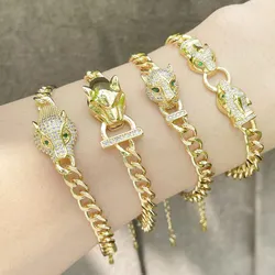New Hot Punk Hip Hop Personality Leopard Head Bracelet Men and Women Cool Zircon Gold Plated Cuban Chain Wholesale