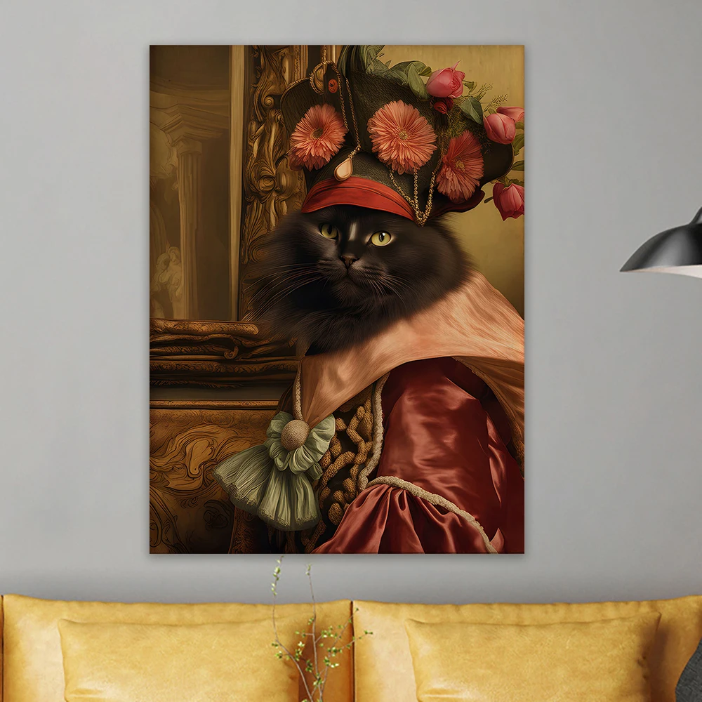 

Altered Art Portrait Baroque Art Vintage Prints Eclectic Wall Art Lady With Black Cat Victorian Portrait Poster Funny Gifts Art