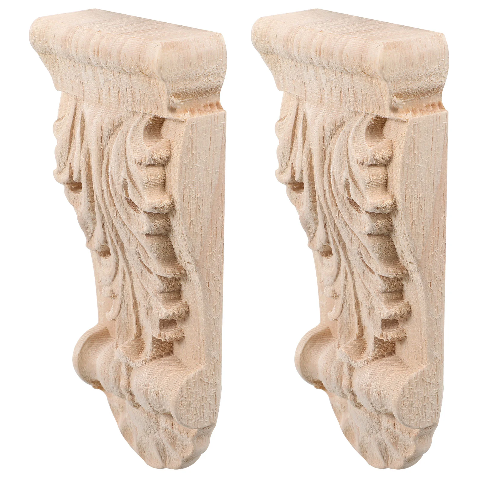 2 Pcs Wooden Roman Column Overlays Solid Wood Carved Onlays Applique Decorative Furniture Corbels Vintage Interior Trim