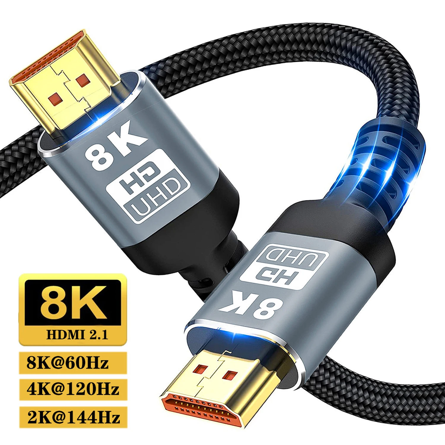 8K HDMI2.1 Cable Ultra Digital HD UHD Kepang Tinggi Bersertifikat 48Gbps 8K60 4K120 144Hz Braided Cord Untuk Monitor TV Box PS5