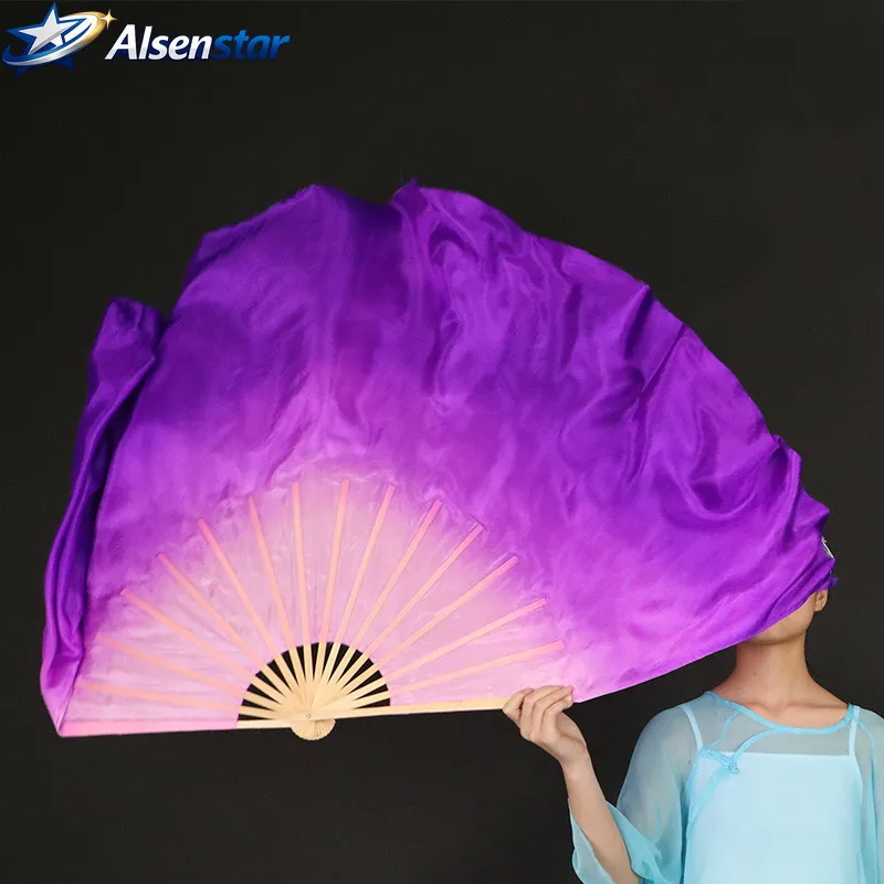 Chinese Classical Dance Hand Fan Large Yangko Dancing Silk Fan Lengthened Gradient Color Foldable Fans Performance Props
