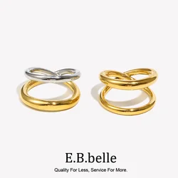 E.B.belle Minimalist Ring Overlapping Double Color Ring Stackable Jewelry Stainless Steel 18K Gold Plated Hypoallergenic Charm