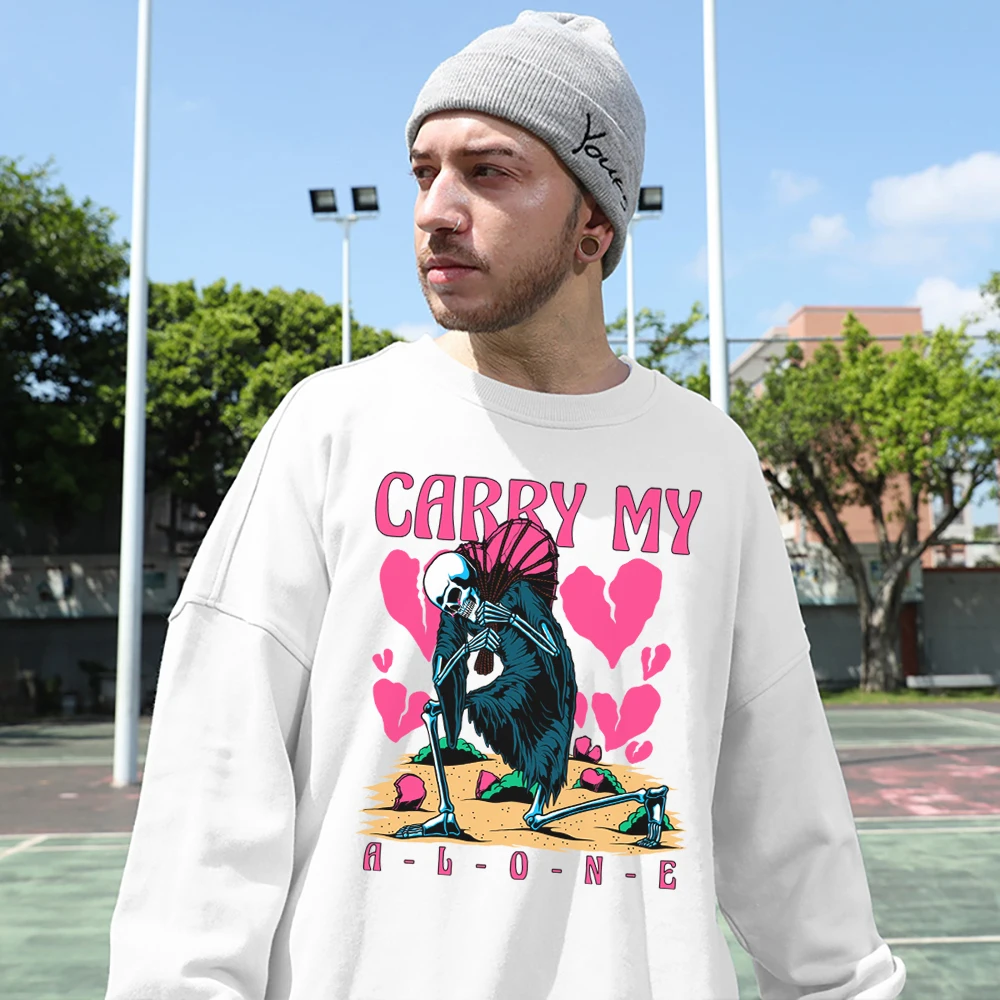 

Carry My Broken Heart Alone Printed Men Cotton Long Sleeves Original Design All-math Pullover Casual Oversize Mans Sweatshirts