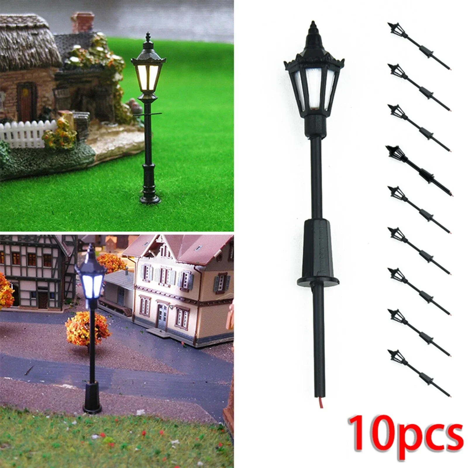 10Pcs Model Street Lights Scale 1:75 Railway 3V LED Lamppost Patio Lamps Artificial Miniature Decoration Building Landscape