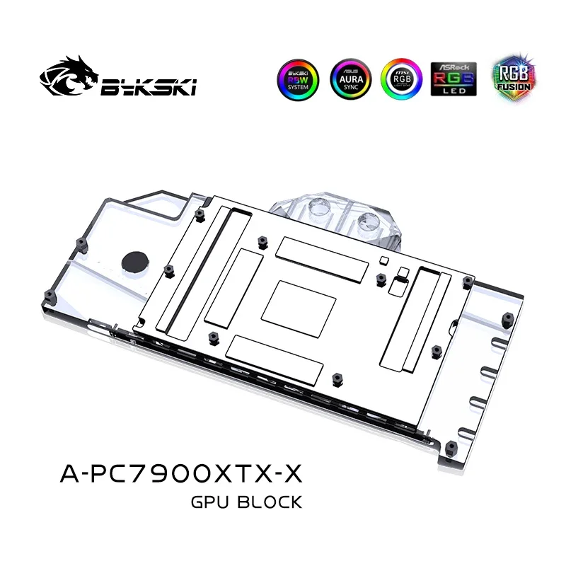 Bykski A-PC7900XTX-X Water Block  for PowerColor AMD RX 7900XT Reference Edition / Hellhound GPU Card / Copper Cooling Radiator