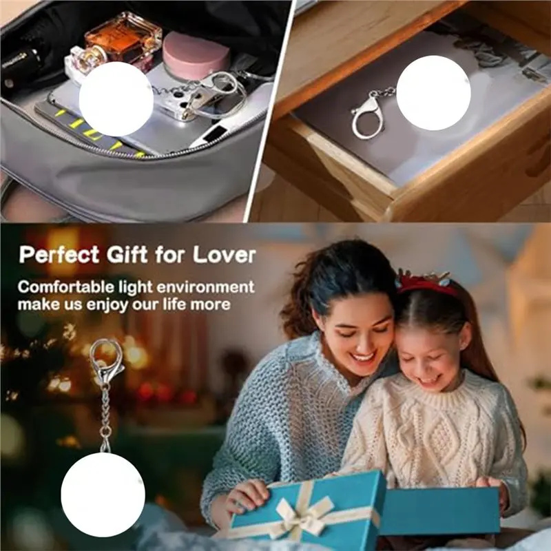 A95D-Touch Sensing Lamp Purse Light 2PCS Round Shaped Handbag, Love Wallet Tote Bag For Keychain,For Women Girls Mother