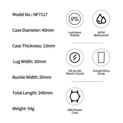 Imagen 2 del producto NAVIFORCE relojes digitales para hombres relojes de pulsera deportivos LCD 50m reloj deportivo resistente al agua cronómetro de luz Digital reloj militar para hombres