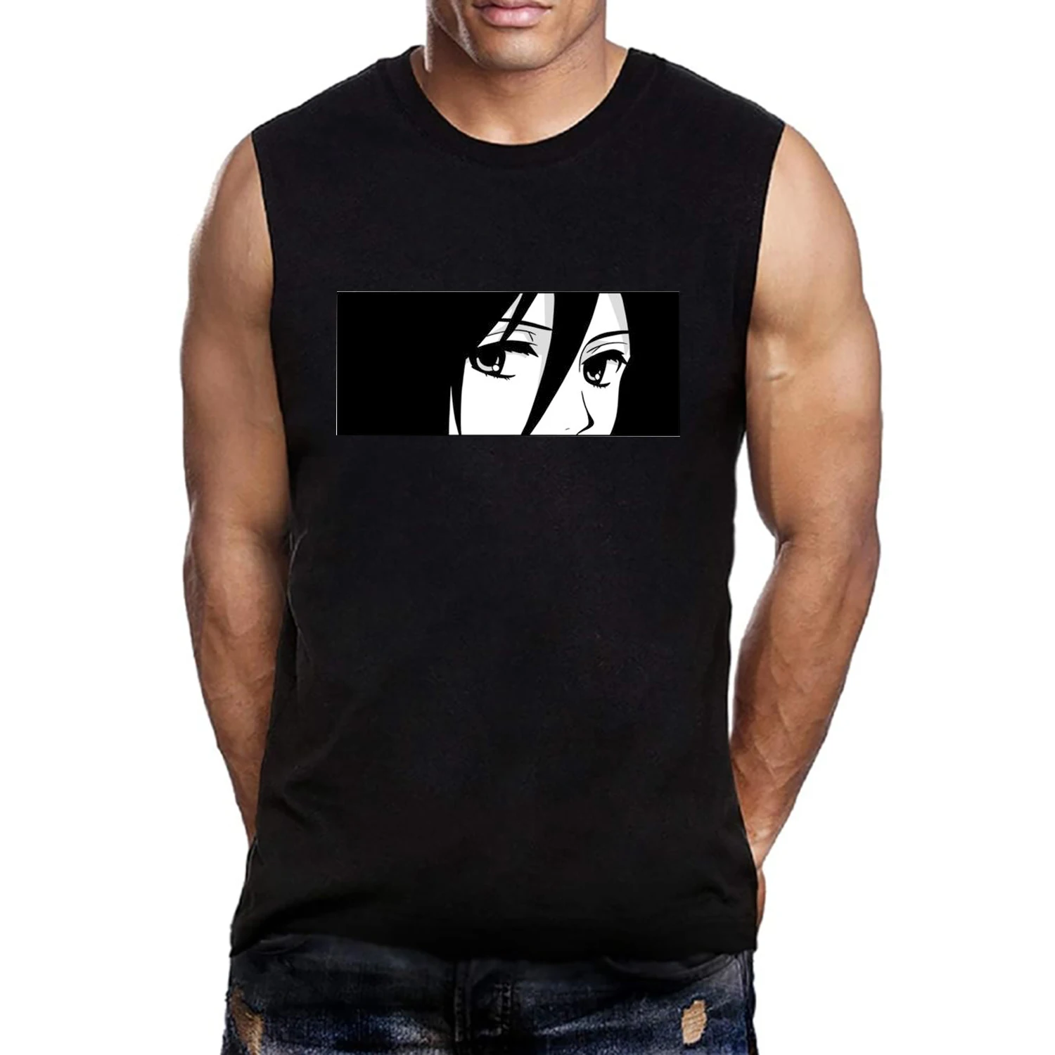 Men's Sleeveless T-shirts Japanese Anime Attack On Titan Levi Ackerman Eye Punk Tops Summer Harajuku Oversized Gothic Vest Tops