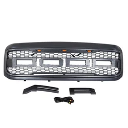 Matte Black Front Grille For Ford F250 F350 1999 2000 2001 2002 2003 2004 Upgrade F-150 Raptor Style Racing Grill with LED Light