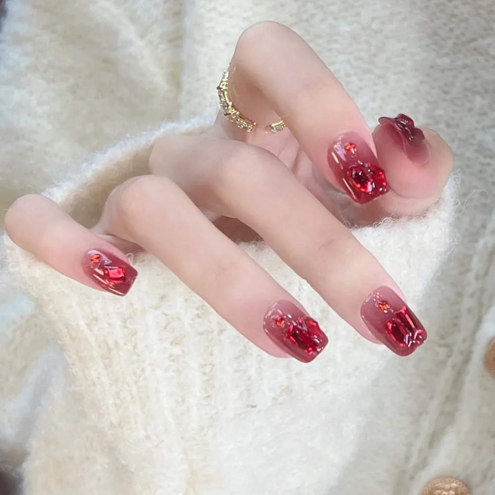 Abnehmbare, tragbare Maniküre, französische künstliche Nägel, Goldfaden, langer Stil, vollständige Abdeckung, falscher Nagel, quadratischer Kopf, zum Aufdrücken der Nägel für Frauen