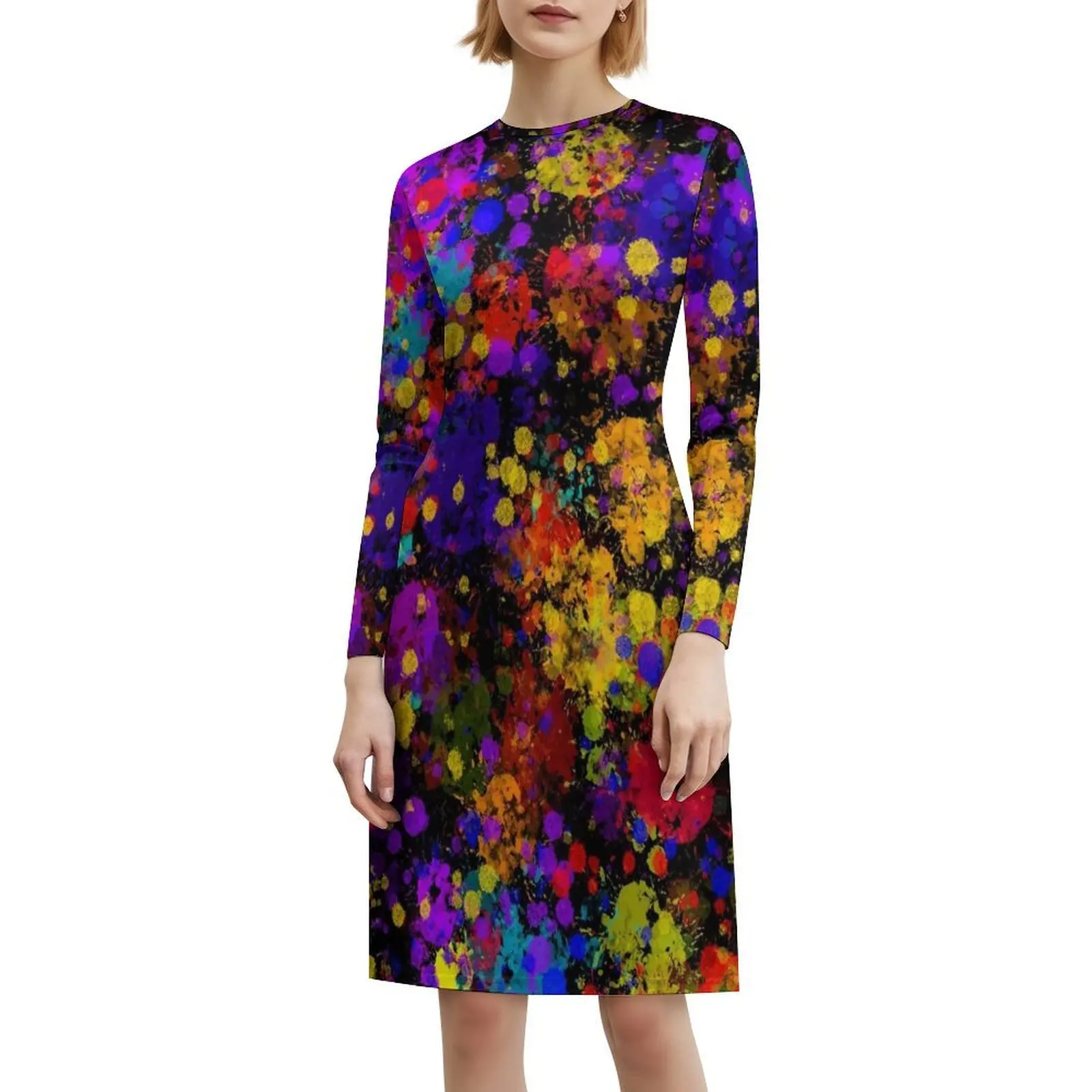 رذاذ طلاء قوس قزح 1 [أسود] فستان عطلة مثير للنساء فستان قصير لحفلات الشاطئ وأعياد الميلاد أحمر برتقالي أصفر أخضر أزرق