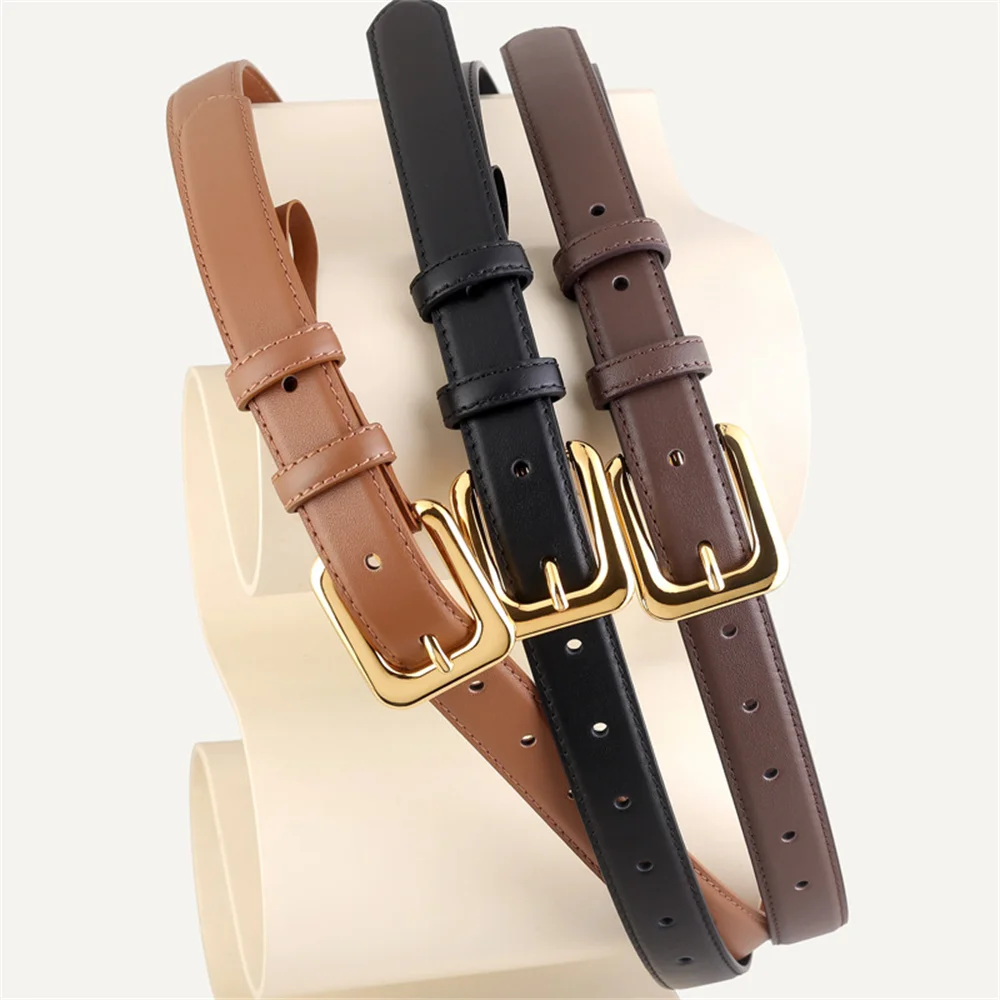 

2025 New Design Genuine Leather Metal Buckle Pin Adjutable Waistbelt Ladies Simple Black Color Leather Belt Accessories