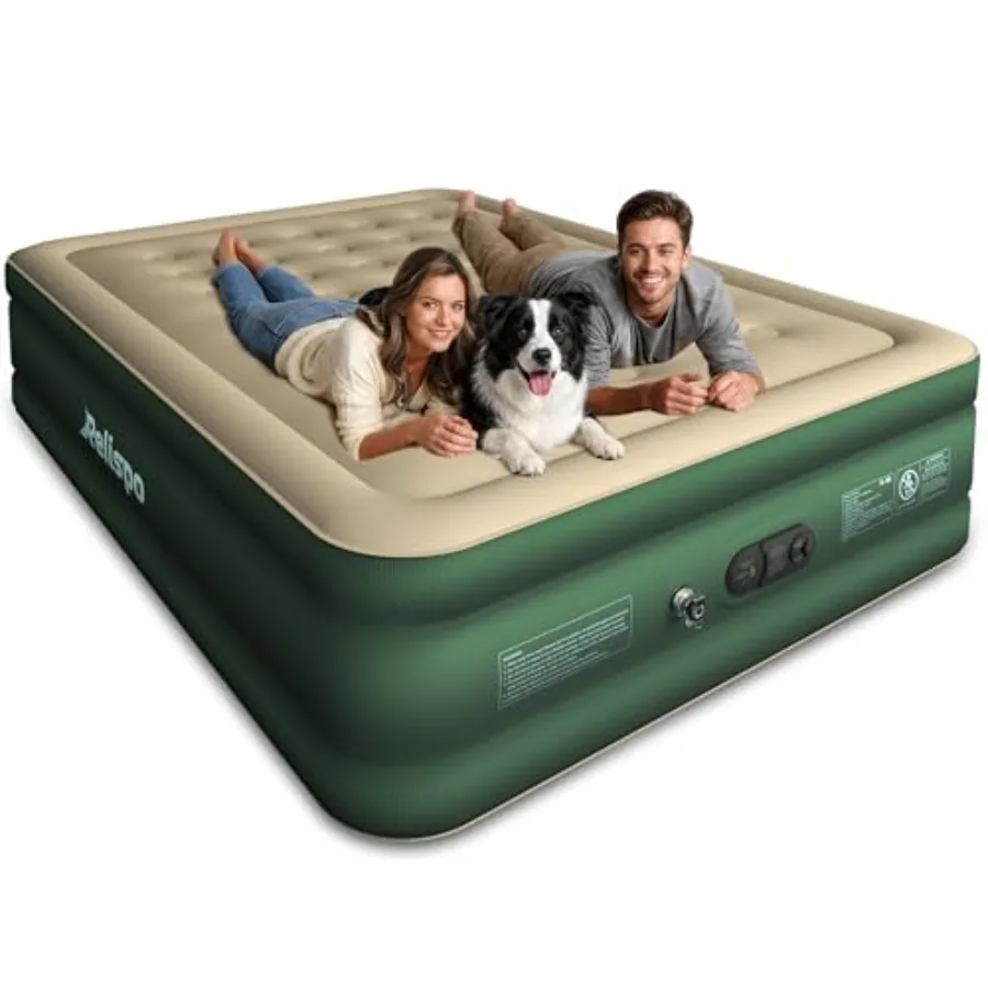 Air Mattress Queen for Home Camping Guests, Pongee Fabric, Gray, 1100 LB Capacity Dual-Side Puncture-Proof