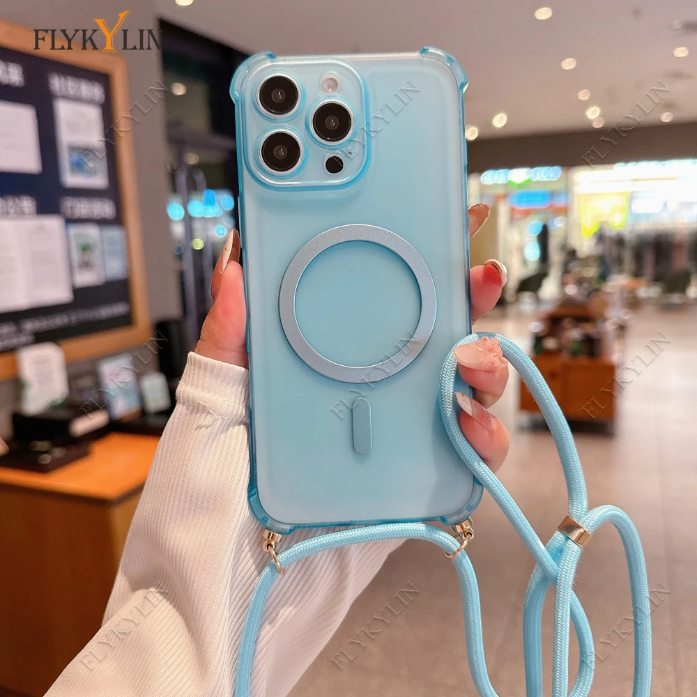 Shockproof Candy Clear Magnetic Phone Case For Samsung S25 S24 S23 S22 Ultra Plus S21FE S20FE S25 Edge Rope Protection Cover