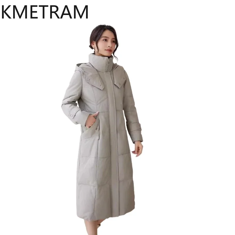 

Куртка-пуховик из натуральной овчины, женские черные длинные пуховики с капюшоном, новинка 2024, зимняя женская одежда, пуховик Женский