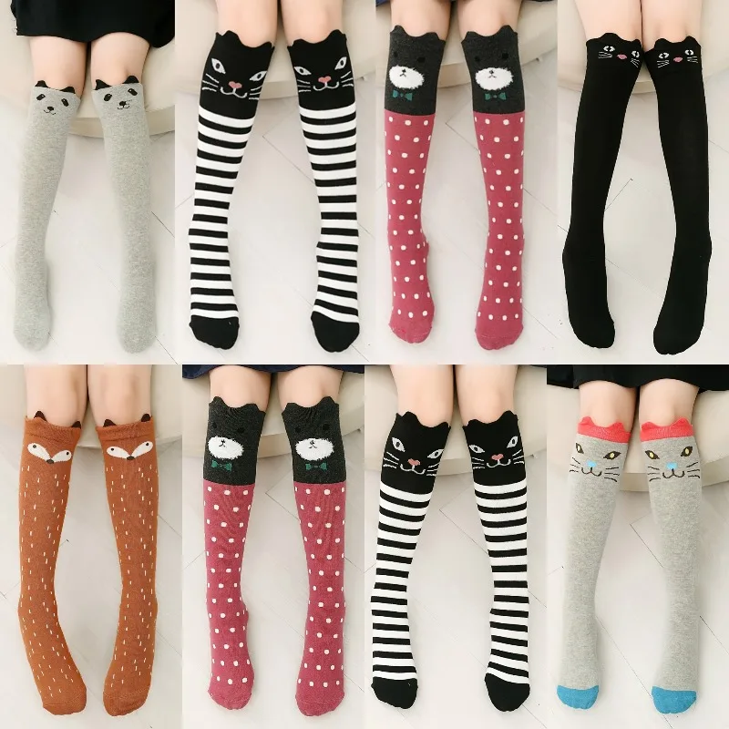 3 Pair Cartoon Autumn Winter Girls' Over-The-Knee Socks Calf Socks Warm Breathable Cute Socks
