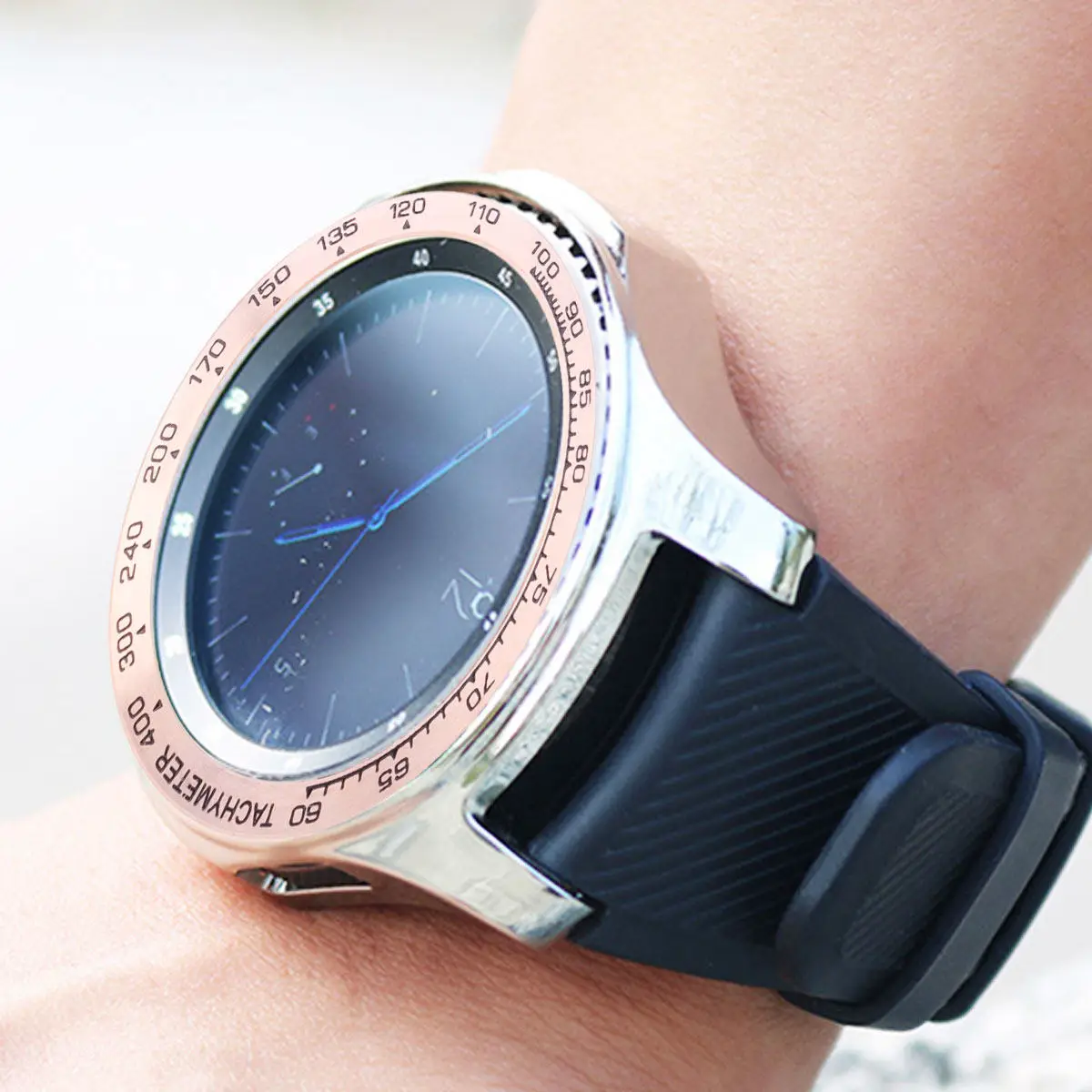 Anel de Metal para Relógio, Capa de Bezel Polida de Alta Qualidade para Smartwatch de 46mm, Compatível com S3 Frontier, Letras Prata e Preto