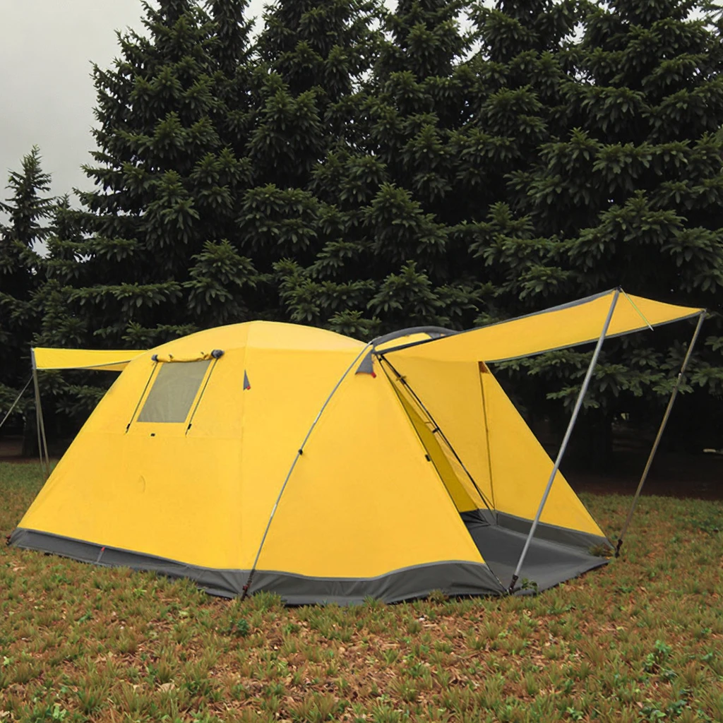 Flash Sale Double Dome 3-4 People Oxford Fabric Custom Logo Rainproof One Room Curtain Family Camping Tent