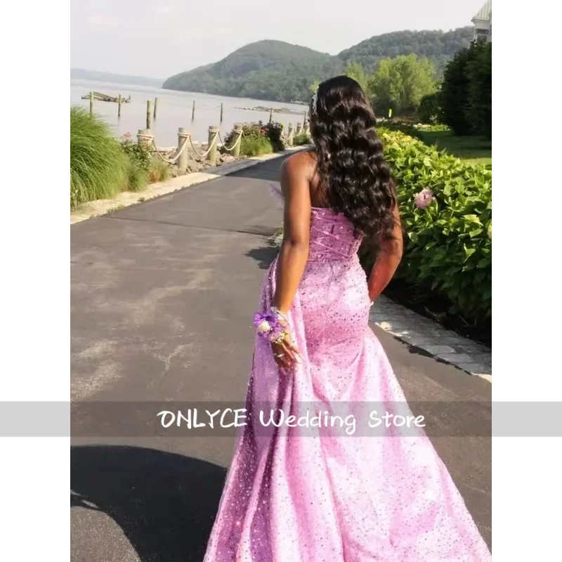 2026 Exquisite Lilac Sequin Beaded Evening Dresses Long High Split Mermaid Prom Dress Vestido For African Girls Customized 3