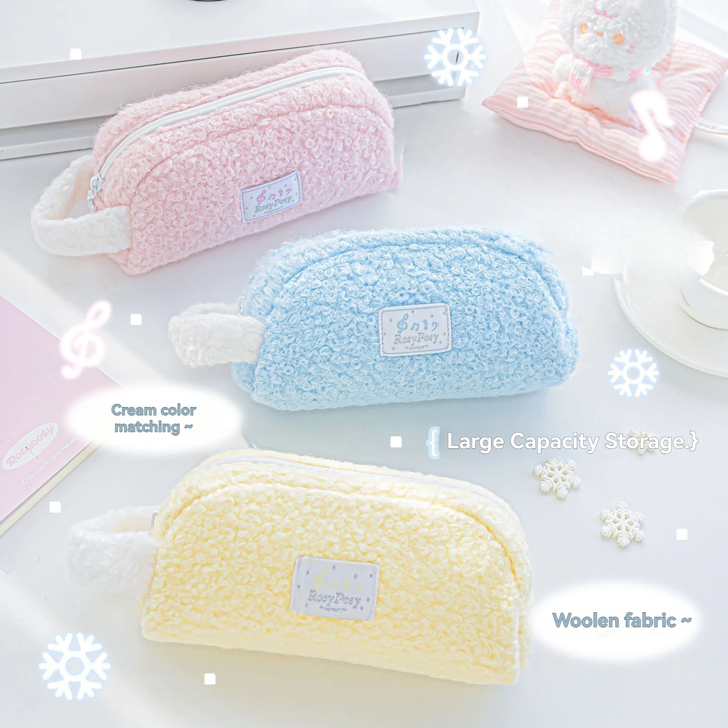 1 x Aufbewahrungs-Federmäppchen mit großem Fassungsvermögen, cremefarbenes Federmäppchen für Studenten