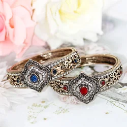 Neovisson High Quality Vintage Bangle Turkish Retro Gold Color Rhinestone Cuff Bracelet Wedding Jewelry Bride Gift