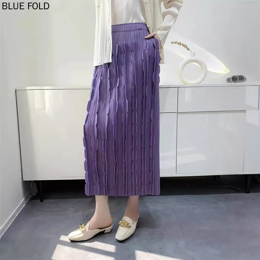 

MIYAKE Women's Autumn 2024 Pleated Skirt Patch Three-dimensional Decoration Comfortable Casual Pleats Skirt Design Elastic Waist