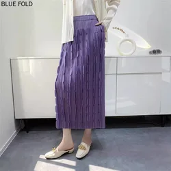 MIYAKE Women's Autumn 2024 Pleated Skirt Patch Three-dimensional Decoration Comfortable Casual Pleats Skirt Design Elastic Waist