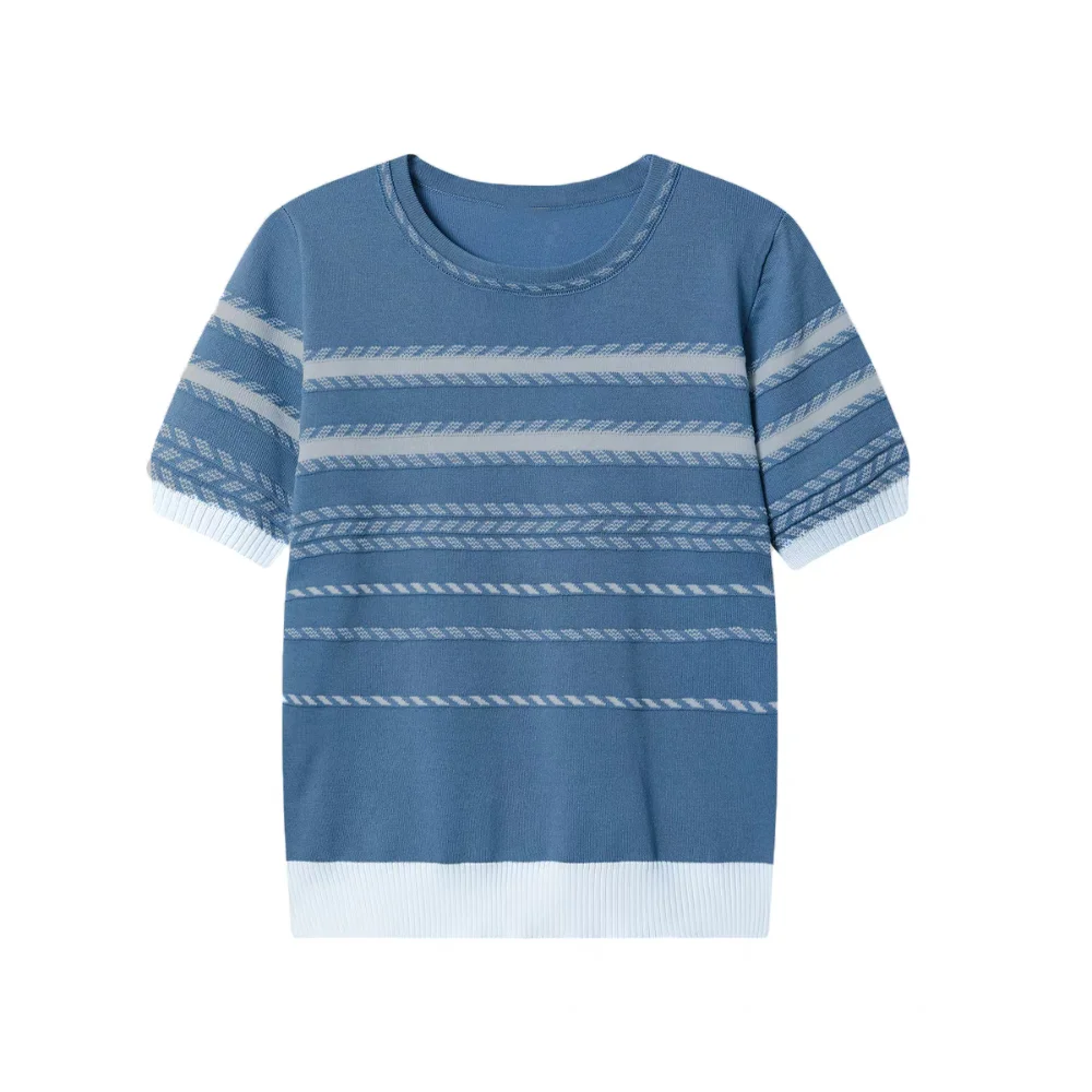 

Удобный укороченный топ с короткими рукавами, свободная летняя трикотажная футболка в полоску, нижняя рубашка, женская одежда, трикотаж, женский женский