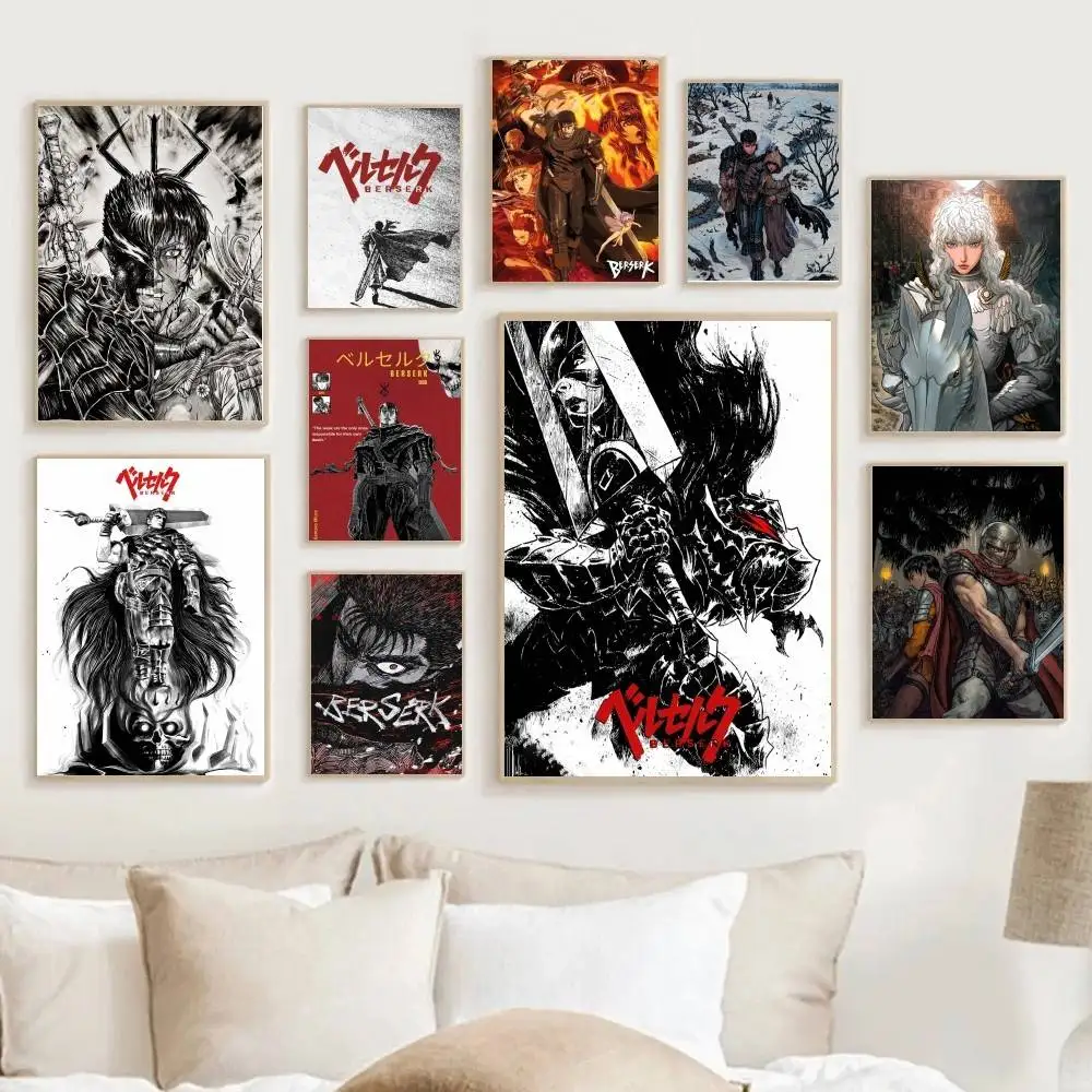 Póster de cómic Kentaro Miura Berserk Guts, impresión para dormitorio, sala de estar, decoración del hogar, pintura, arte de pared, Mural de imagen HD, 1 ud.