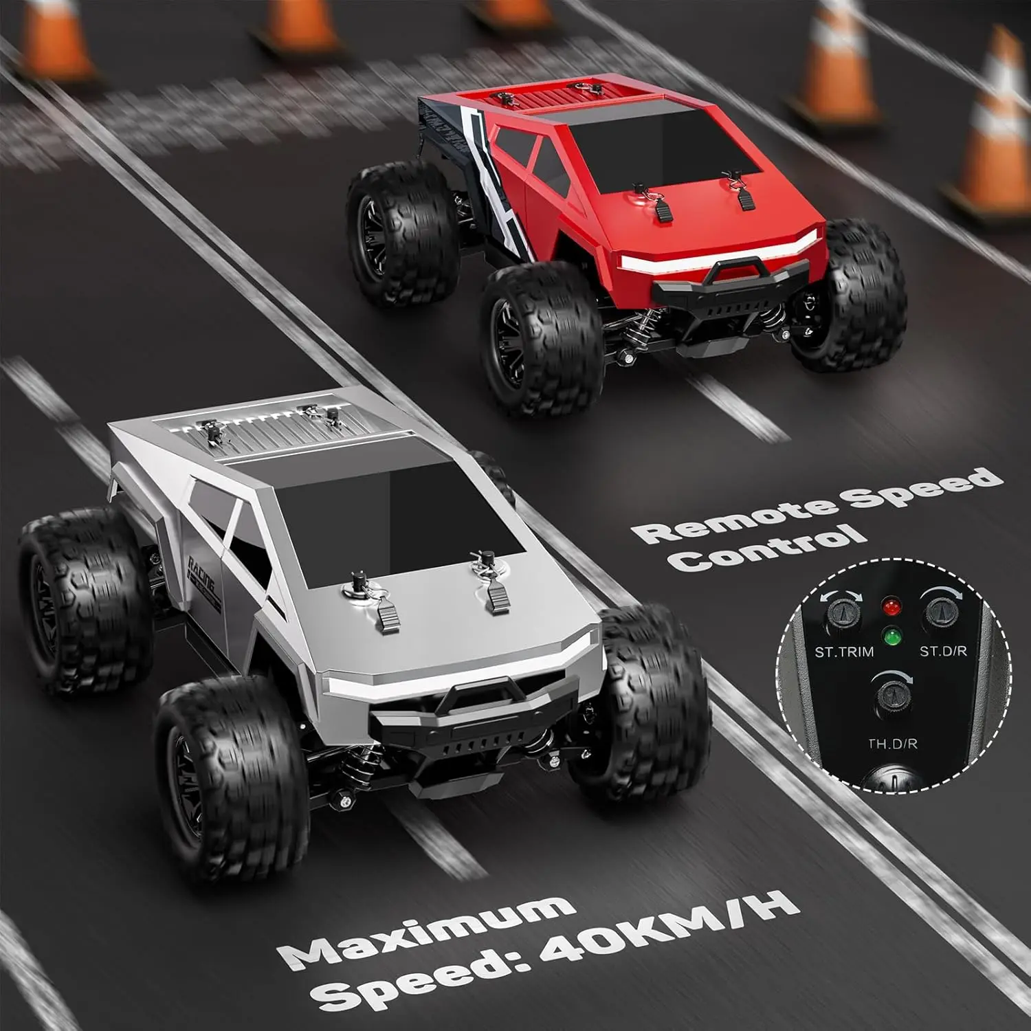 1:18 Scale Fast RC Car 40 KPH High Speed 4X4 Remote Control Monster Truck All Terrain Toy with 2 Batteries 2.4GHz Remote Control