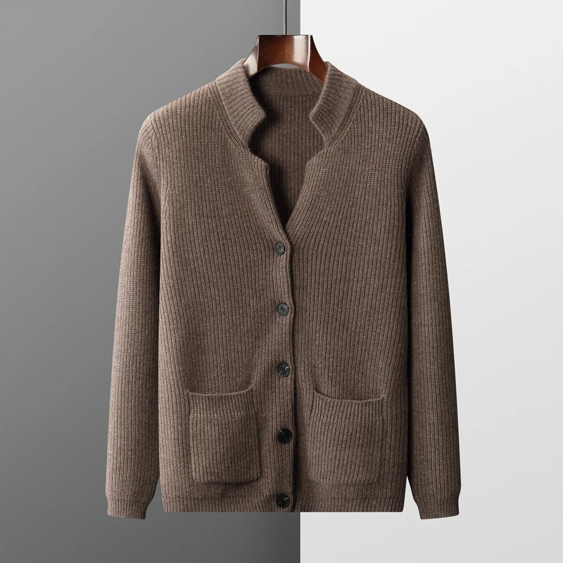 

Single-Breasted Stand Collar Men's Cardigan 100% Cashmere Knitwear Autumn Winter Warm Coat Versatile Sweater Wool Men's Clothing